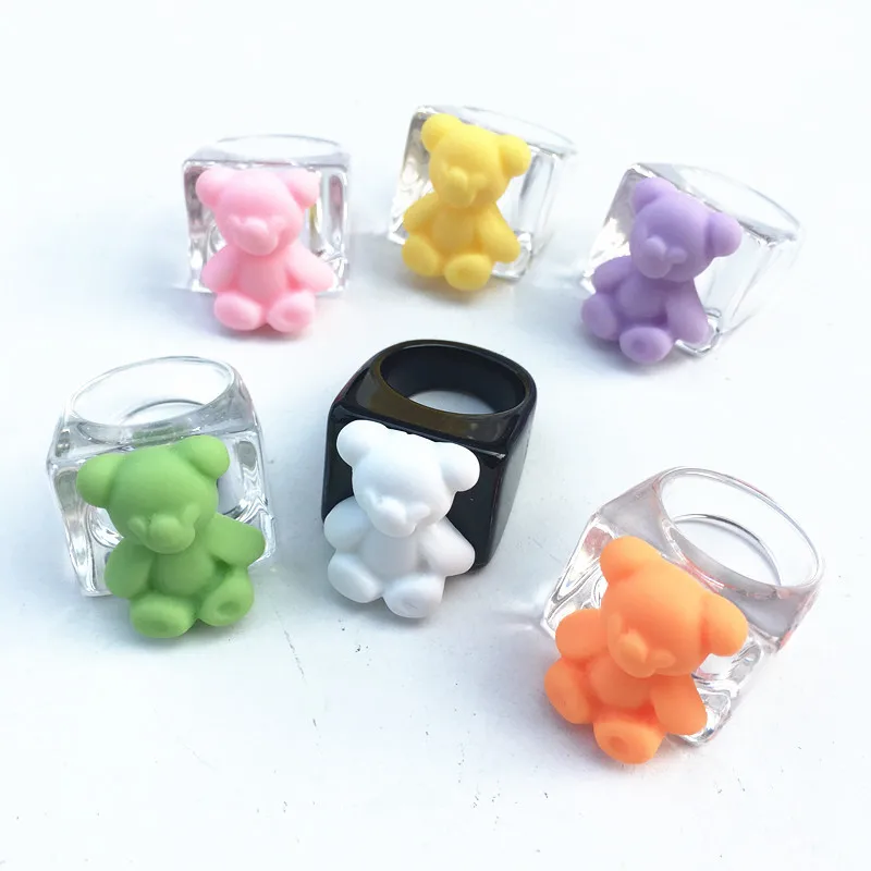 

2021 Latest Punk Cute Girly Style Jewelry Candy Color Gummy Bear Resin Animal Ring Holiday Gift Y2k Ring, Like picture