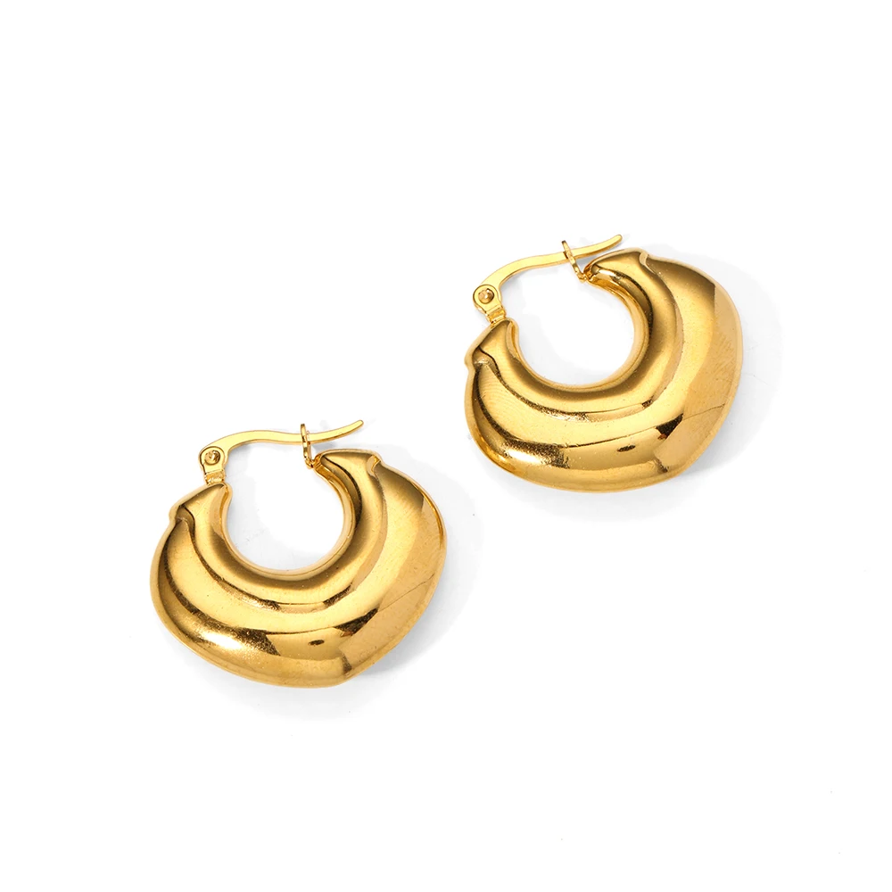 

316L Titanium Steel PVD Plated Chunky Heart Hoop Earrings For Women Waterproof Jewelry 18k Gold Plated