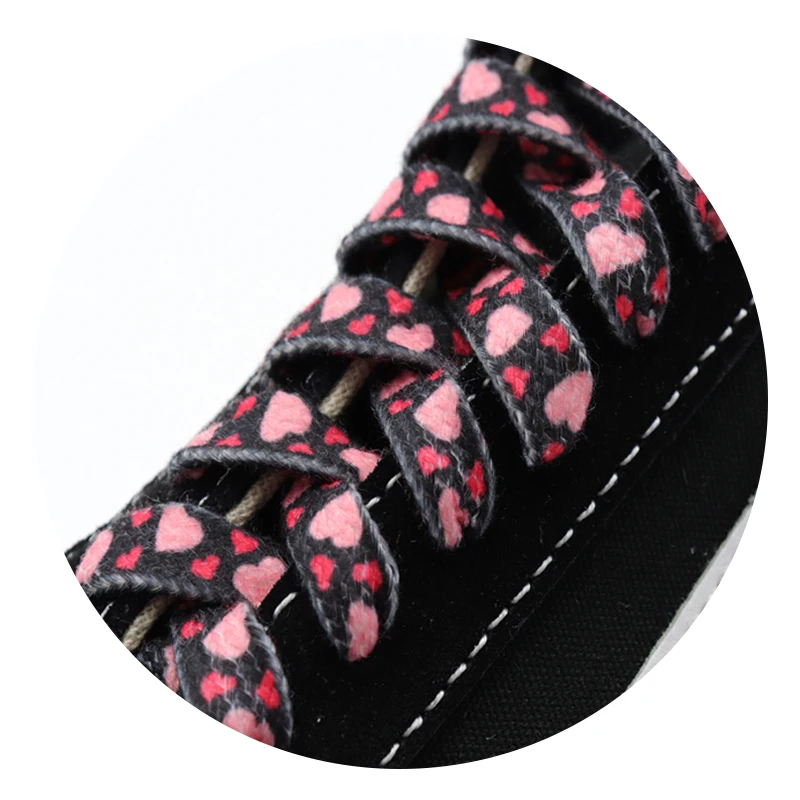 

Weiou shoelace company NEW ARRIVAL Flat printed shoelaces black laces with pink and red heart for yeezys Shoelaces, White