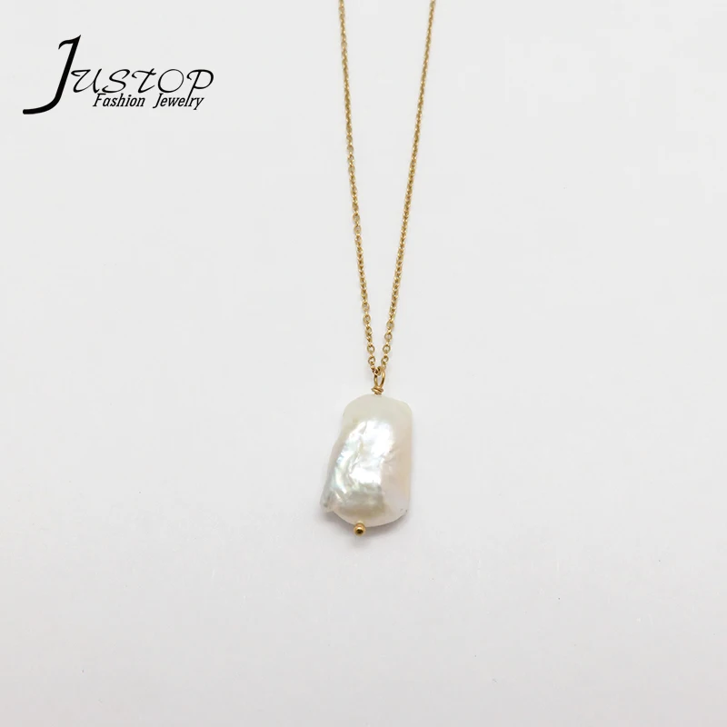 

Stainless steel 18k gold irregularity freshwater pearl necklaces new