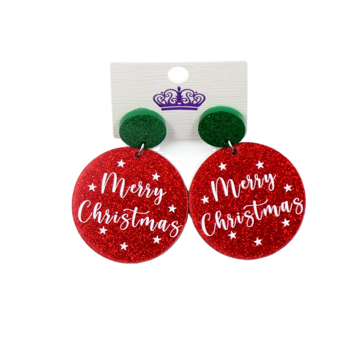 

ERS024ER1161 Best Selling Merry Christmas UV Printed Holiday Statement Glitter Acrylic Dangle Earrings