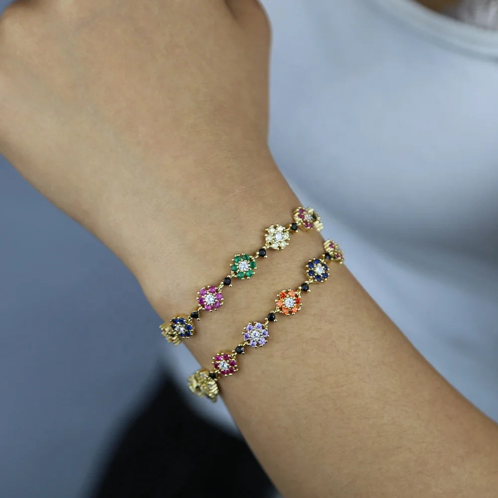 

Beautiful multi flower gemstones bracelet with rainbow cz paved women wedding bracelet bangle wholesale bulk 2020 new styles
