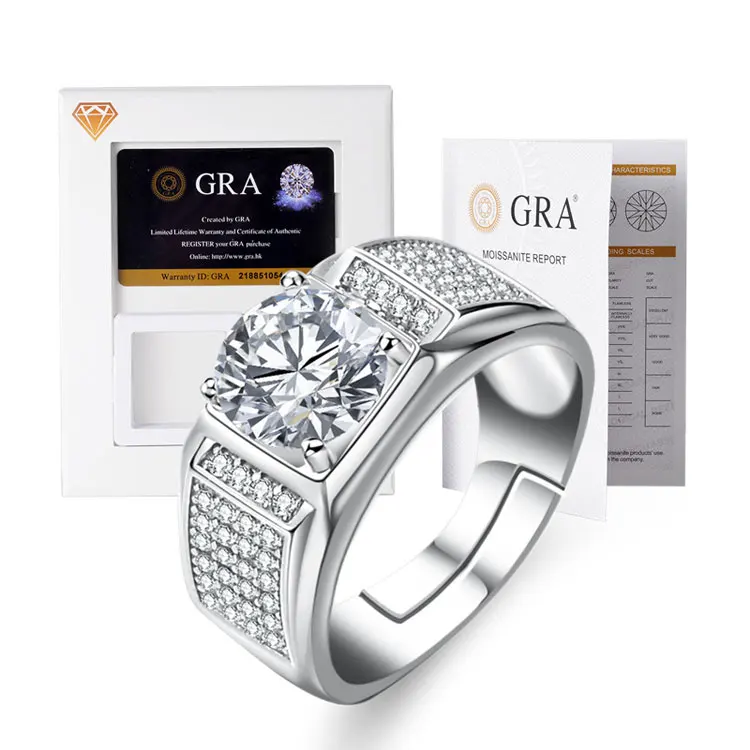

Luxury Real Diamond Bridal Wedding Rings Gift Women Men Fine S925 Sterling Silver D Grade VVS 2 Carat Moissanite Ring with GRA