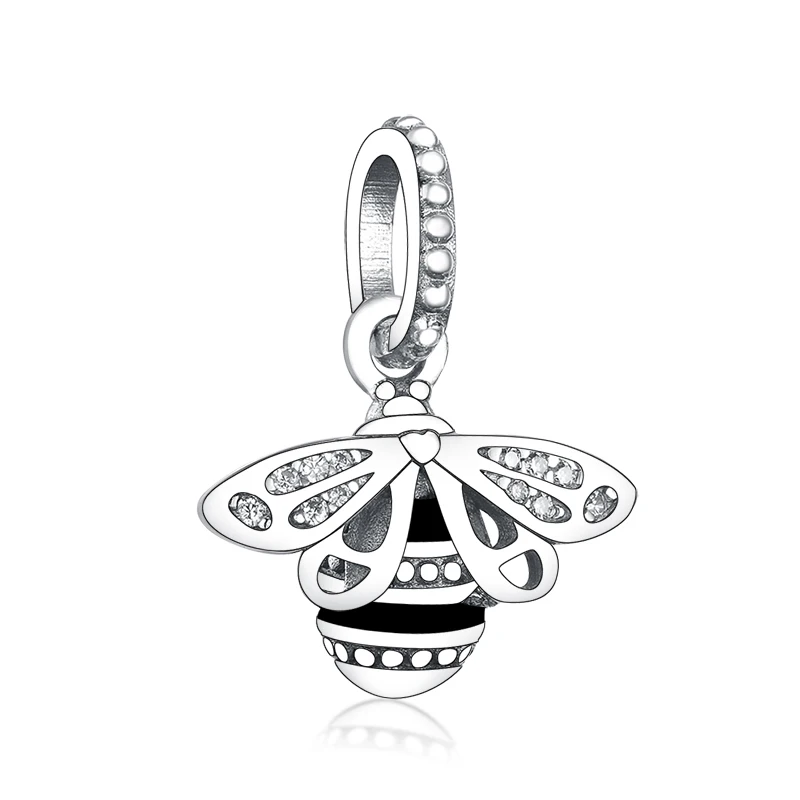 

Wholesale Jewelry Attractive Design 925 Sterling Silver Bead Enamel Bee with Clear Zircon Wings Charms for Jewelry Making