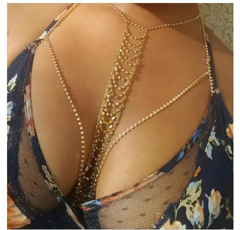 

2018 New Fashion Jewelry Style Women Silver Gold Alloy Glisten Crystal Rhinestone Necklace Bra Chest Body Chains Sexy Bikini
