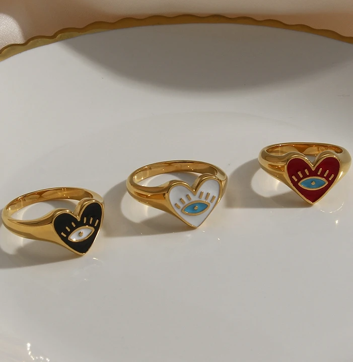 

High Quality Stainless Steel Heart evil eyes ring stainless Steel Jewerly 18k Gold Plated Ring