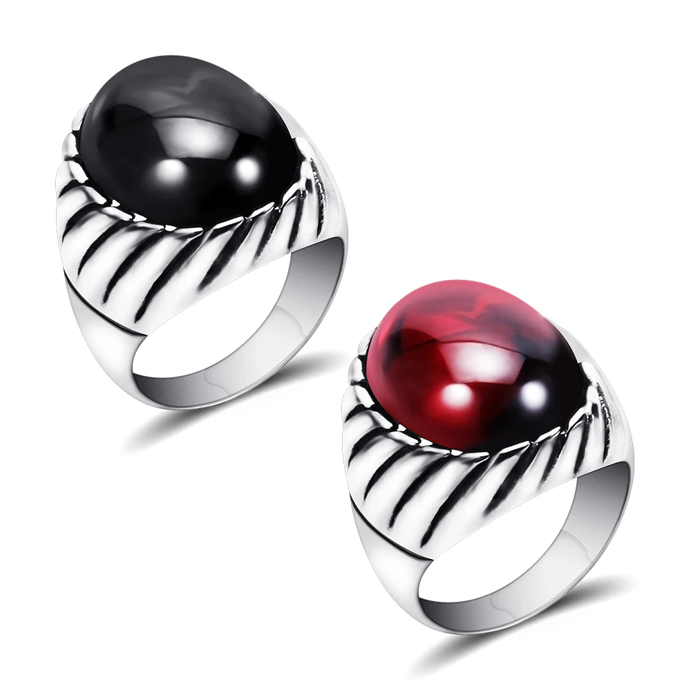 

Cheap Black Onyx Red Agate Ring For Men Thick Band In Antique Stainless Stainless Steel Vintage Gothic Style Mens Ring