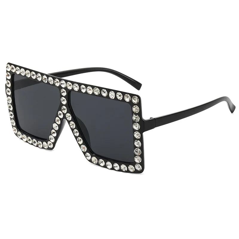 

Ltaly Design Hot Sale UV400 Trendy Half Frame Oversized Square Fashion Female Women Shades Sunglasses with Diamond 2021