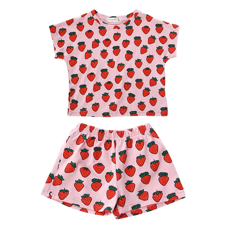 

2020 Wholesale boys and girls suit T-shirt shorts fruit cartoon kids clothes summer