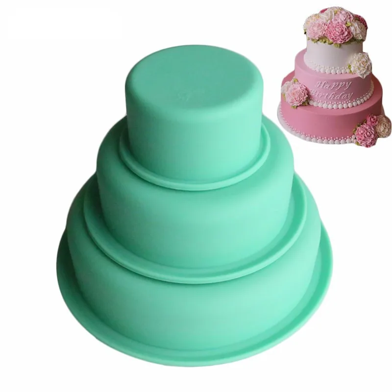 

0429 Three Layers Round Butter Cake Platinum Silicone Baking Mold Pizza Mold DIY, Green