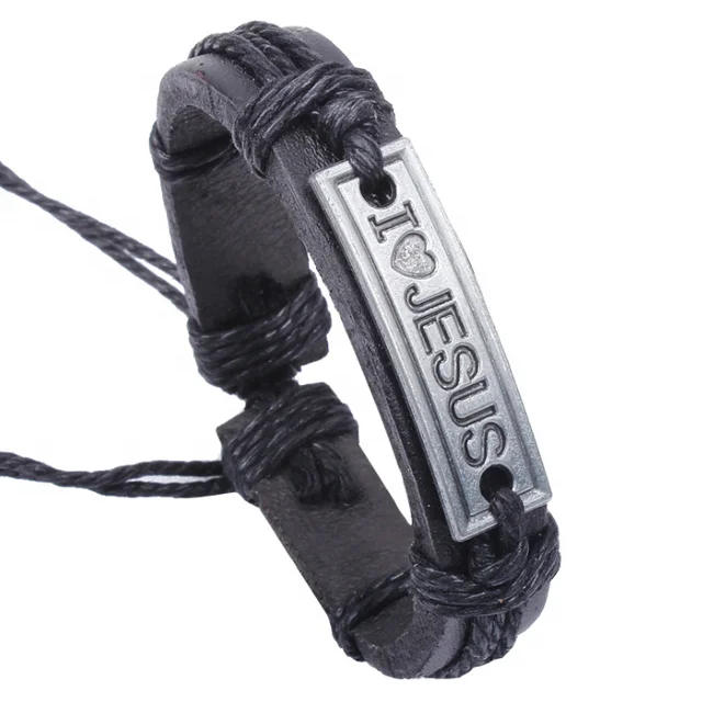 

Handmade Exquise Cheap Real leather Bracelet says "I love jesus", As pictures