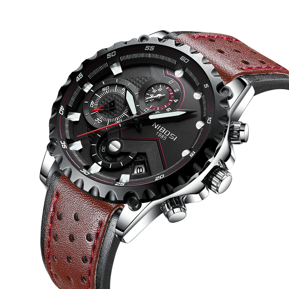 

Nibosi's 2322 new cross border three eyes six stitch casual men's watch waterproof luminous belt quartz student watch