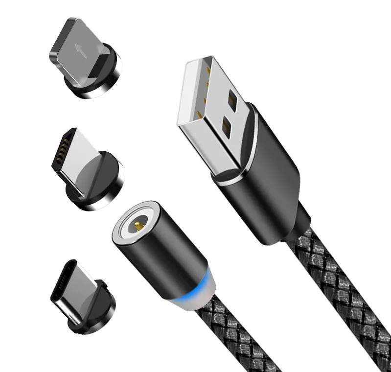 3 in 1 Nylon Braided Magnetic Type C fast Charging USB Cable  Mobile Phone Micro USB Charger Data Cable