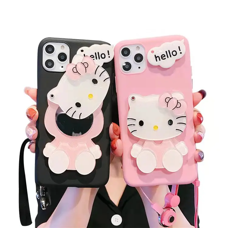 

Custom cute cartoon make up mirror soft TPU hello kitty kawaii phone case For Apple iphone13 12 11 pro Max Xs back cover girl