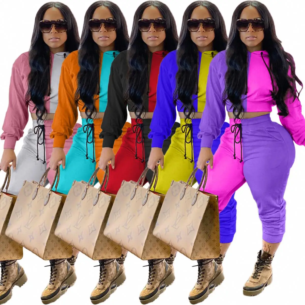 

Women Sports Sweatpants and Hoodie Two Pieces Crop Top Hoodie Set for Women