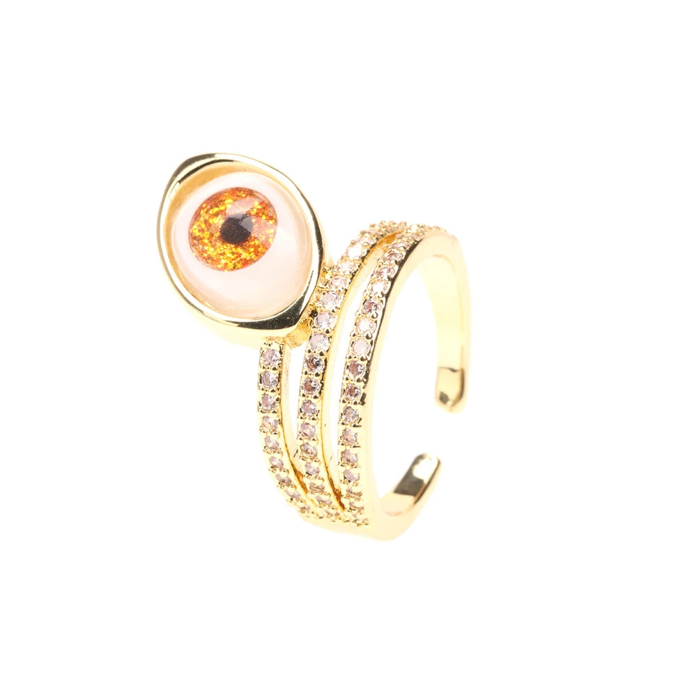 

Statement Golden Cubic Zircon Resin Devil Eye Open Ring Colorful Resin Evil Eyes Ring