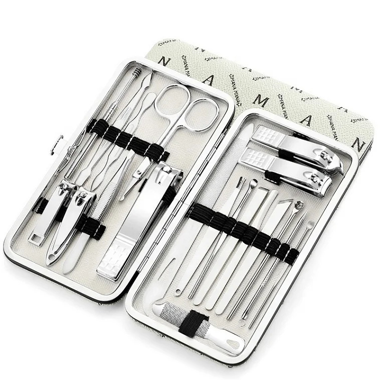 

White 22 pieces Manicure Pedicure Set Vegan 22pcs nail cutter stainless steel Nail Clipper Set Women Nail Tool Grooming Kit, According to options