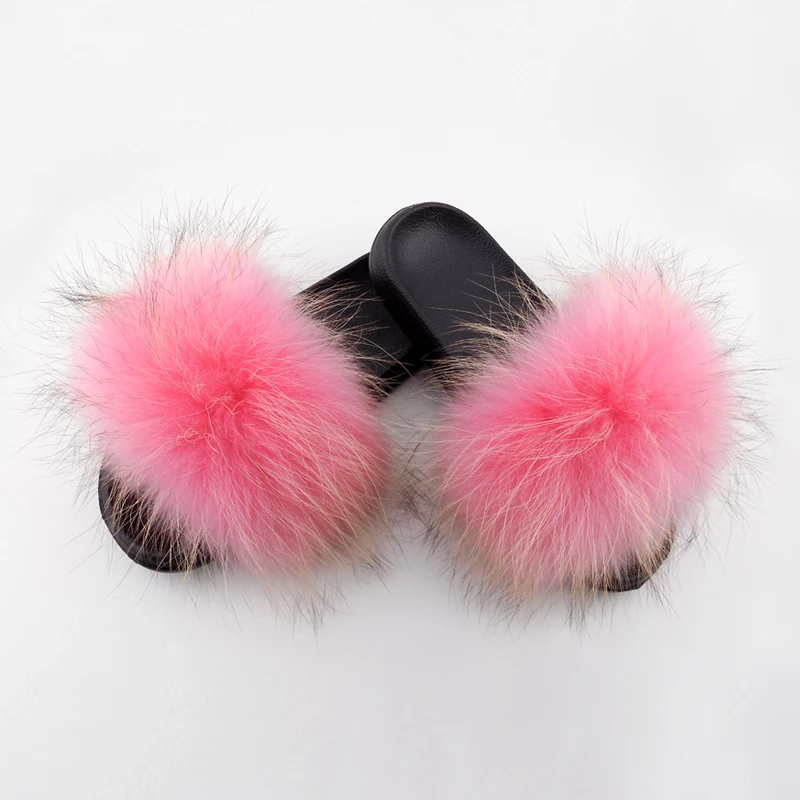 

With Low Price Wholesale Vendor Manufacture Real Raccoon Fur Slippers, 15 colors