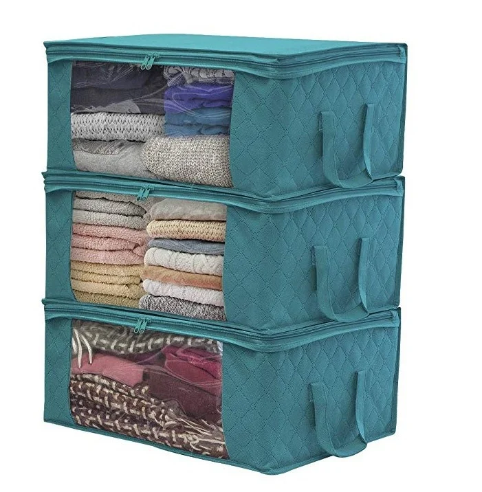 

Non-woven wardrobe storage bag quilt clothing storage box dustproof wholesale folding storage box, Green blue gray beige