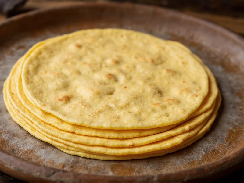 Freshly made corn tortillas stacked on comal