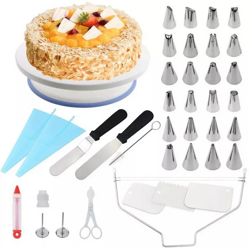 

39 pcs whipped cream nozzle chocolate scraper for cake stand decorating turntable high end set, As picture