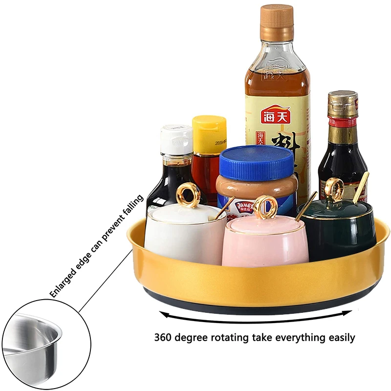 

Stainless Steel Round Lazy Susan 360 Degree Rotating Spice Rack for Kitchen Cabinet Storage and Makeup Organizer