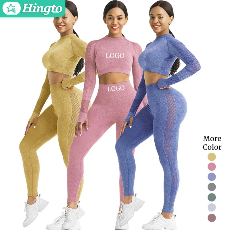 

High Quality Custom Logo Yoga Clothes Long Sleeve Sport Crop Top Gym Suit Tracksuits Plus Size Yoga Sets Fitness Women