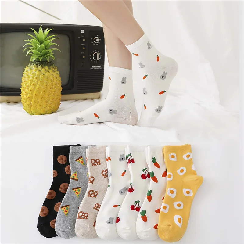 

WIIPU Cute cartoon fruit print cotton socks Happy colorful tube socks Street style personalized women's socks