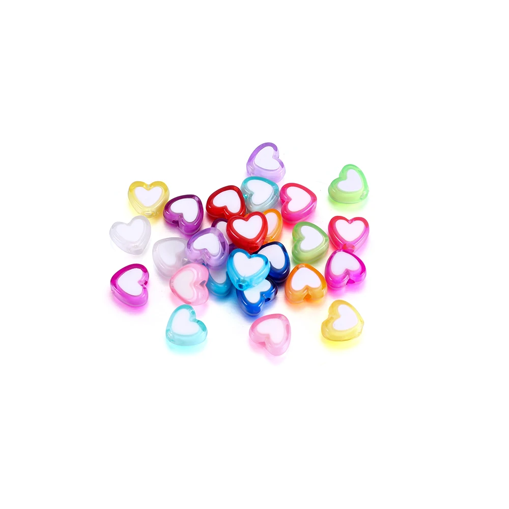 

50pcs Love Heart Colorful Loose Spacer Bead Acrylic Beads For Jewelry Making Fingdings DIY Necklace Pendants Bracelet Components, Green, red, orange, pink,blue,rose,purple etc.