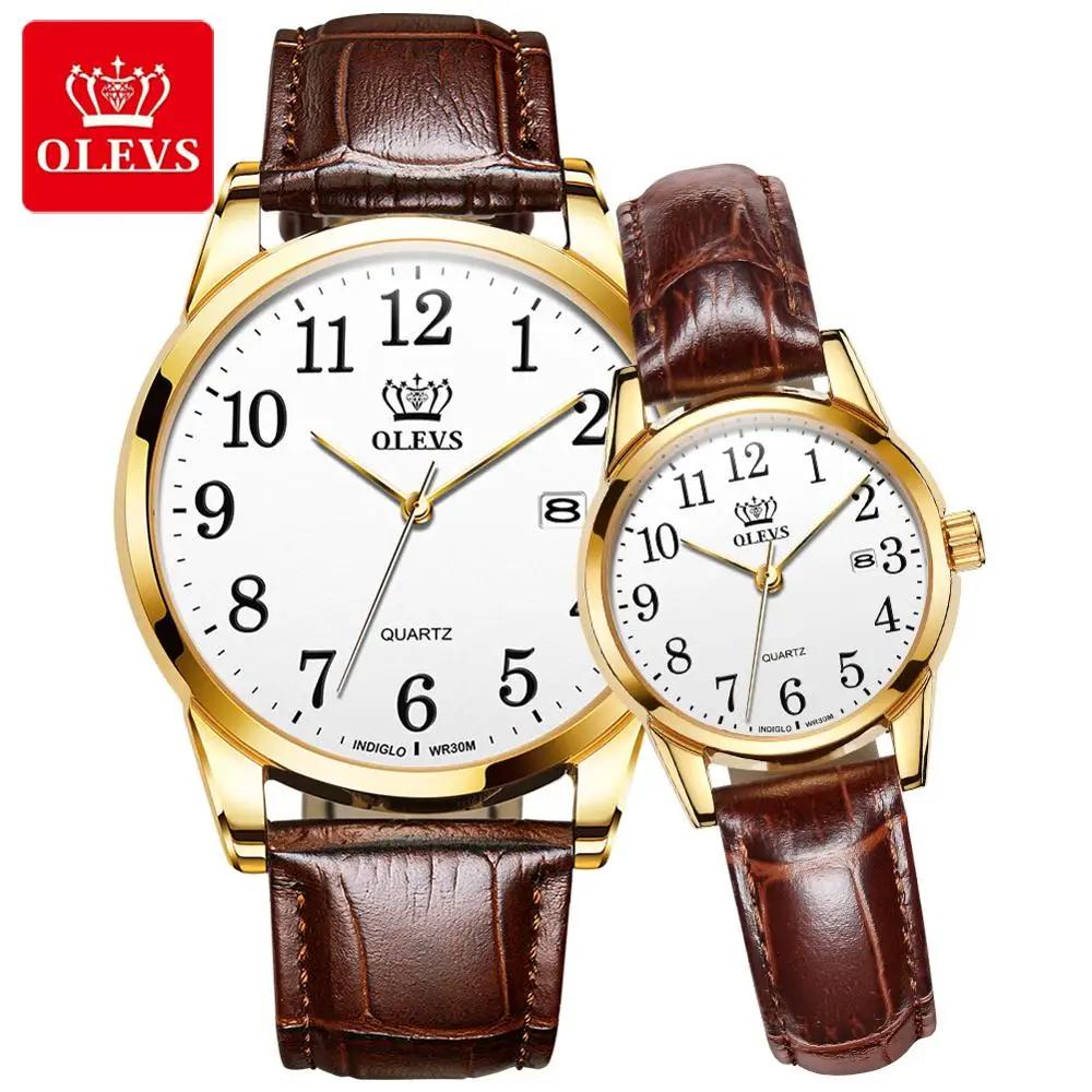 

Women and 2021Men Couple Watches Fashion Luxury Brand Quartz Classic Valentine's Gift Set Lover Complete Calendar Wrist Watch