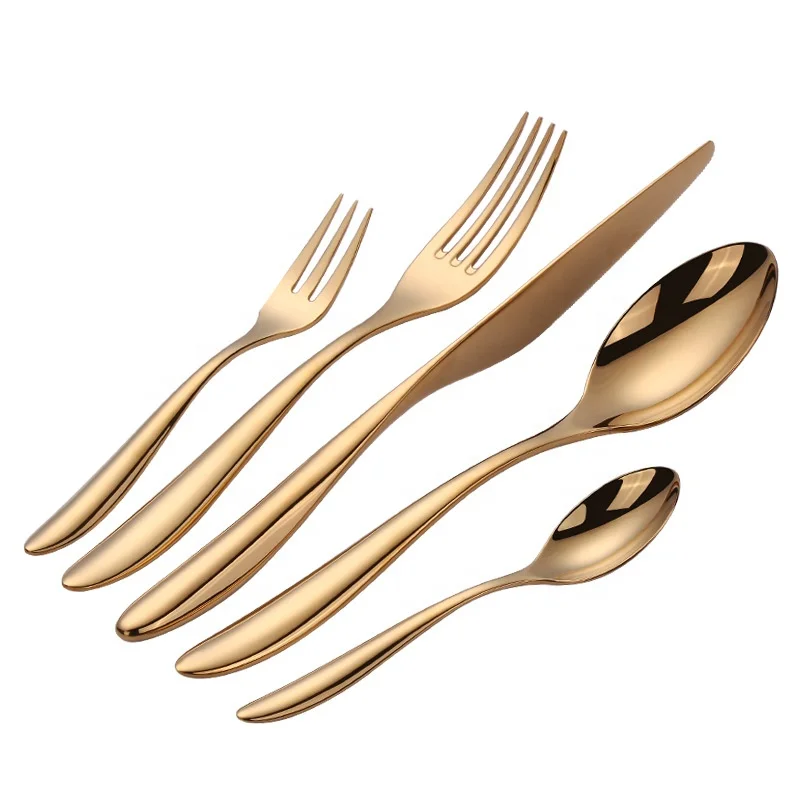 

Amazon Hot Sale Portable Flatware Knife Fork Spoon Gold Stainless Steel Cutlery Set