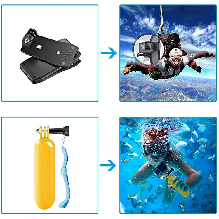 
58 In 1 Gopros Accessories Set For Go pro heros8 7 6 5 Monopod Selfie Stick Clip 