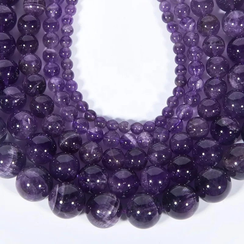 Wholesale Natural Amethyst Gemstone Loose Beads For Jewelry Making DIY Handmade Crafts 4mm 6mm 8mm 10mm 12mm 14mm