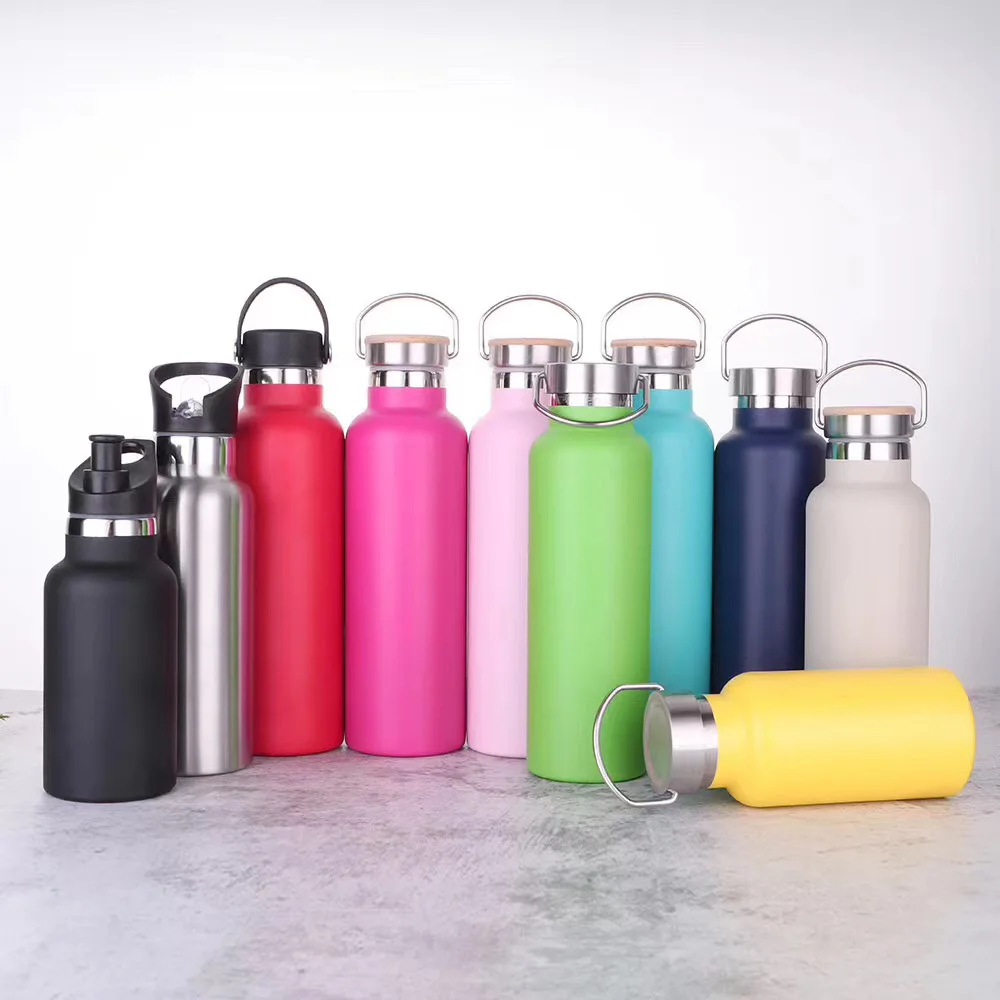 

2021 outdoor 350ml/500ml/600ml/750ml double wall stainless steel vacuum insulated sport water bottle with bamboo lid, Custom color