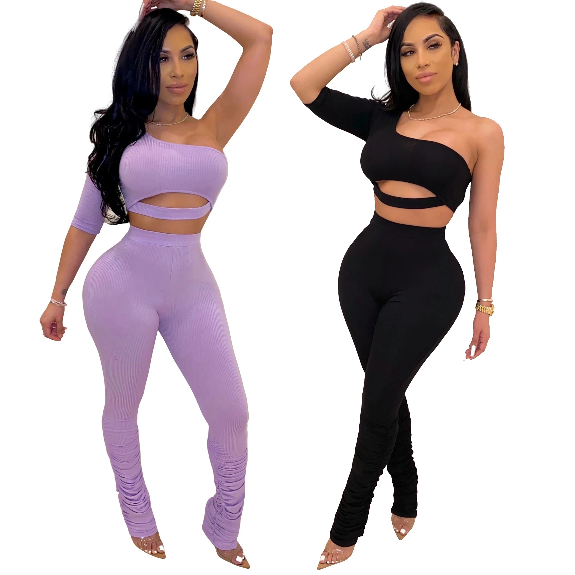 

2020 Plus Size 2 Piece Set Women Ruched Pants Outfits Women Two Pieces Set Clothing