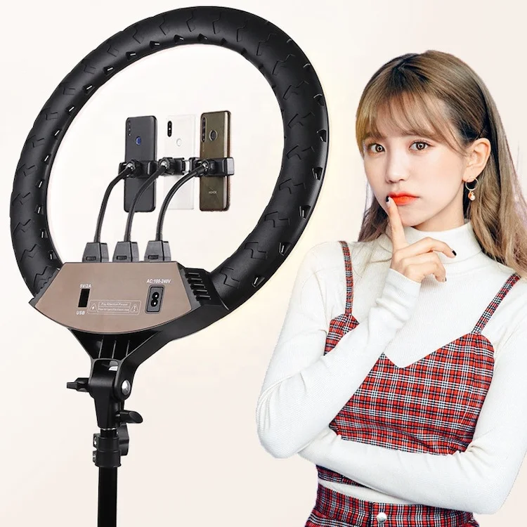 

ZB-F348 Professional Live Broadcast LED Dimmable Lamp Adjustable Brightness Selfie Ring Light 18 inch with 210cm Tripod Stand