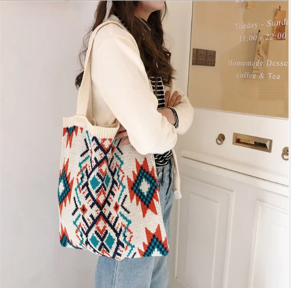 

New Design Autumn and Winter Vintage Knitting Tote Bag Big Capacity Shoulders Lady Handbags Women, Available