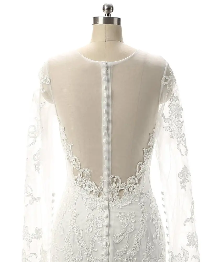 
long sleeve lace wedding dress mermaid bridal wedding dress 
