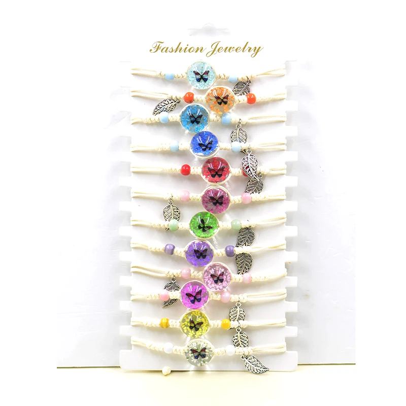 

12 pieces of different colors glass ball plant bracelet handmade dried flower bracelet girl gift natural flower woven jewelry