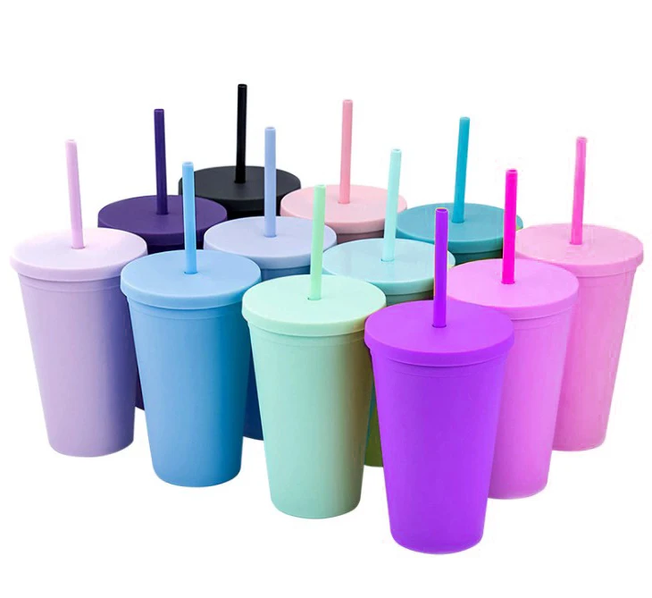 

Custom Reusable 16oz 24oz Double Wall Colored Acrylic Matte Black Plastic Drinks Tumbler Cups