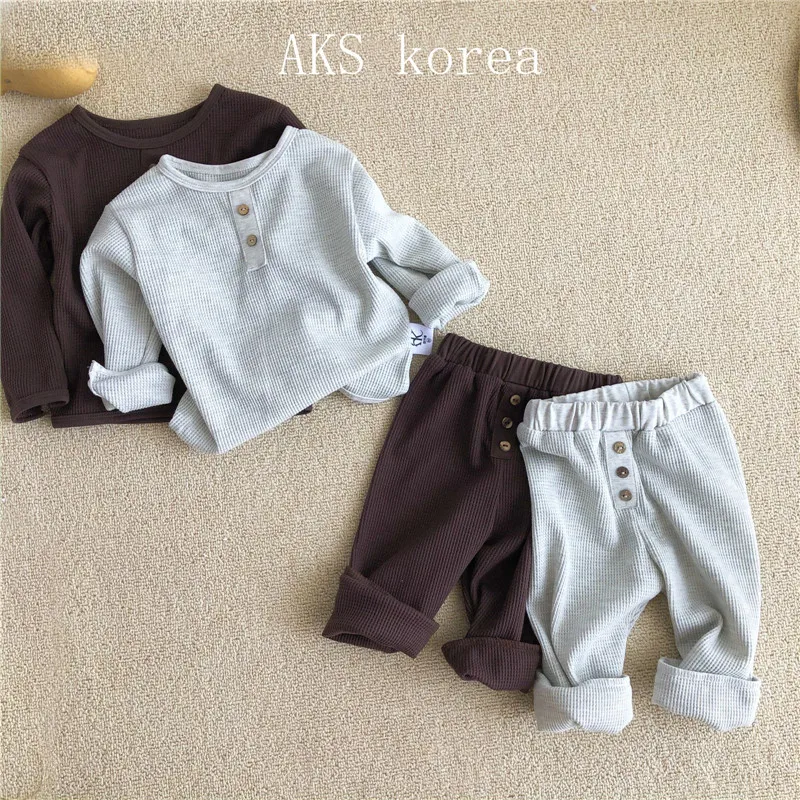 New Arrives Waffle Baby Clothes Spring Fall Children's Clothes Set