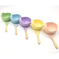

Portable Non Spill Silicone Baby Suction Bowl with Wood Spoon Set for Kid Toddler Snack