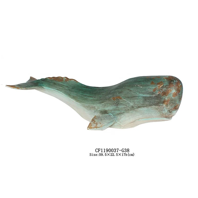 Ocean series decorative resin imitation wood hand painted whale decor manufacture