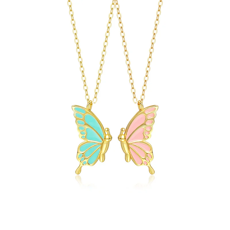 

New Cute Design 925 Sterling Silver 18K Gold Plated Enamel Jewelry Half of Butterfly Wing Pendant Necklace