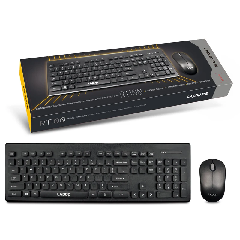 

2.4GHz Wireless Mouse 104 Keys Keyboard with USB Receiver, Ultra-Thin Wireless Keyboard and Mouse Combo Black