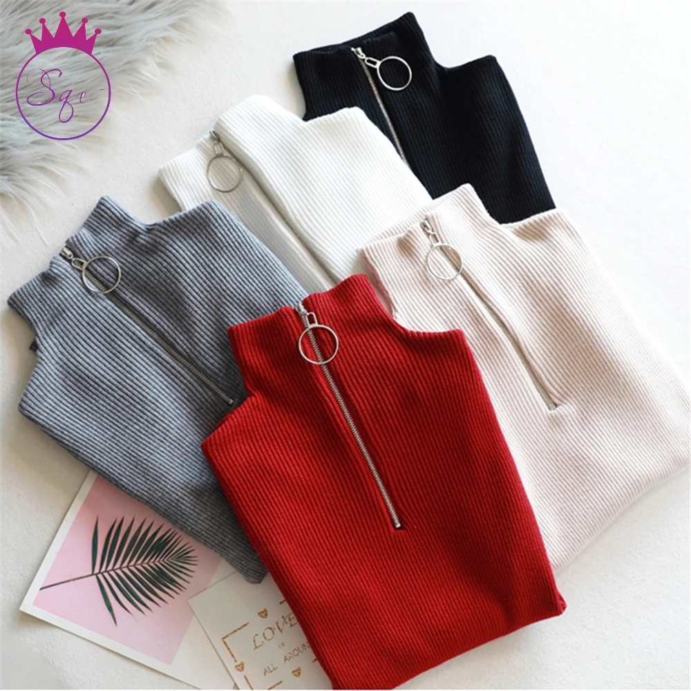 

Women's Turtleneck Pullover Knitted Jumper High Neck Half Zipper Sweater