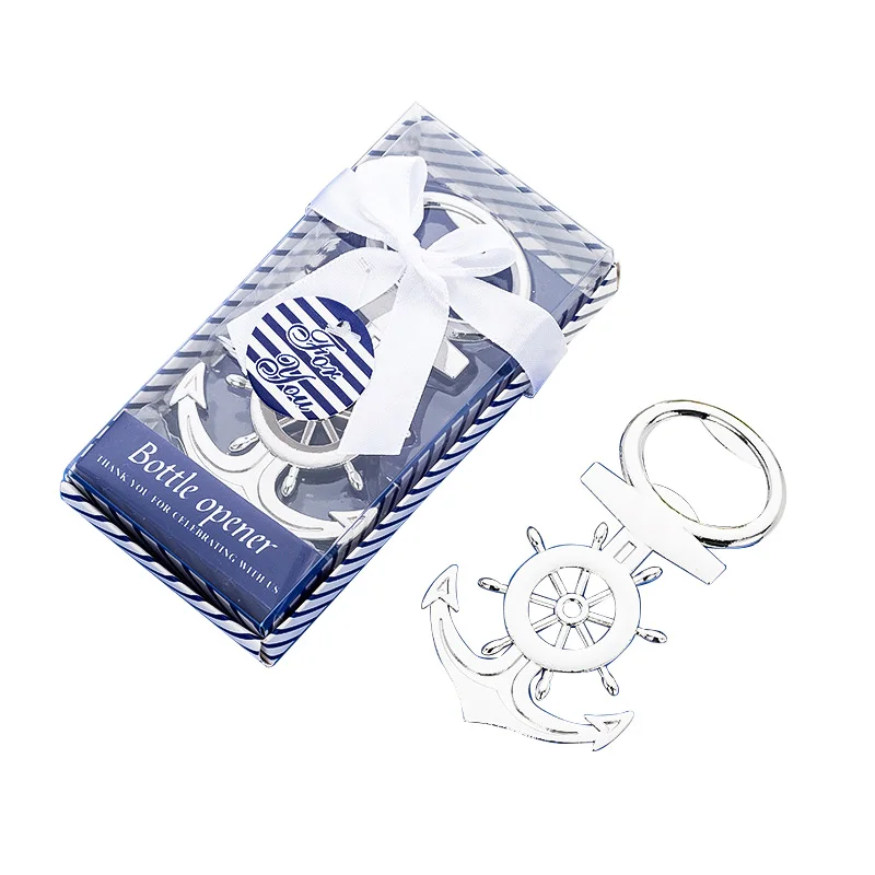 

Wholesale boat anchor keychain beer Bottle opener custom stainless steel metal wedding favors gifts keychain beer opener, Silver with blue box