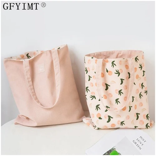 

Cotton shopper fabric double-sided dual-use Handbag cotton and linen pocket handbag shopping bag storage bag grocery bag, 5 colors