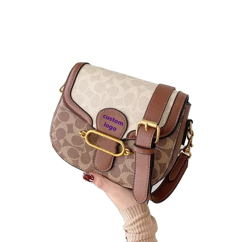 

2022 summer new fashion designer women's crossbody retro semicircle saddle bag printed shoulder bag messenger bag, Creamy-white, brown