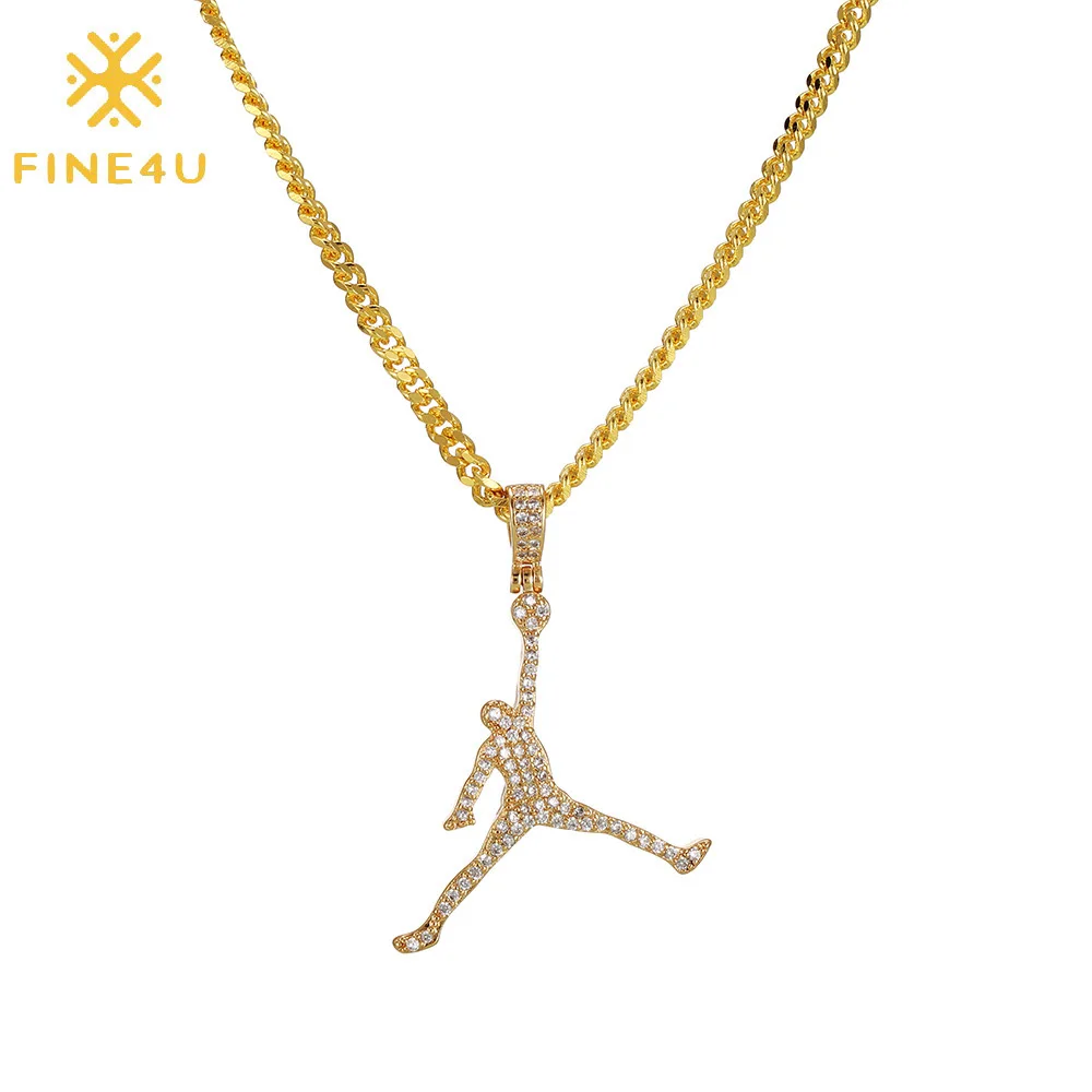 

Hip hop fashion jewelry cubic zircon basketball trapeze dunk pendant chain necklace for men and boys